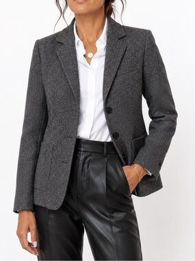 LL Bean Herringbone Tweed Jacket Wool Silk Blend Blazer Heritage Workwear Grey M